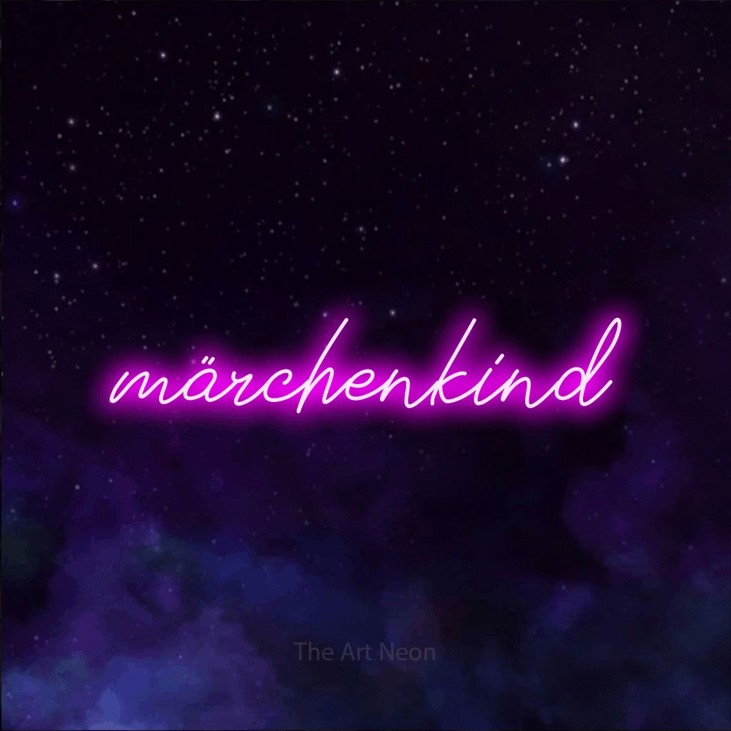 LED neon sign reading “märchenkind”, arranged in a single line.