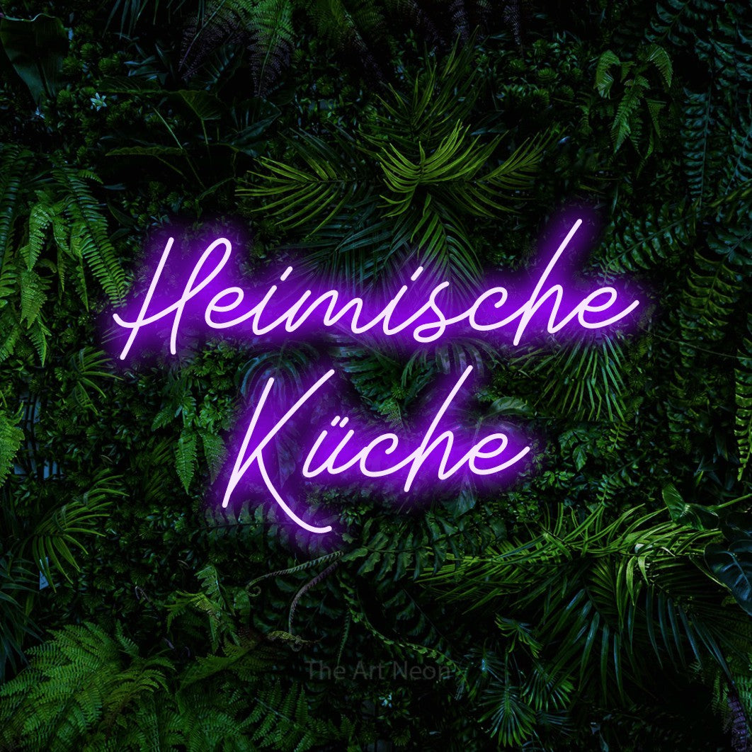 LED neon sign reading “Heimische Küche”, arranged in 2 lines.