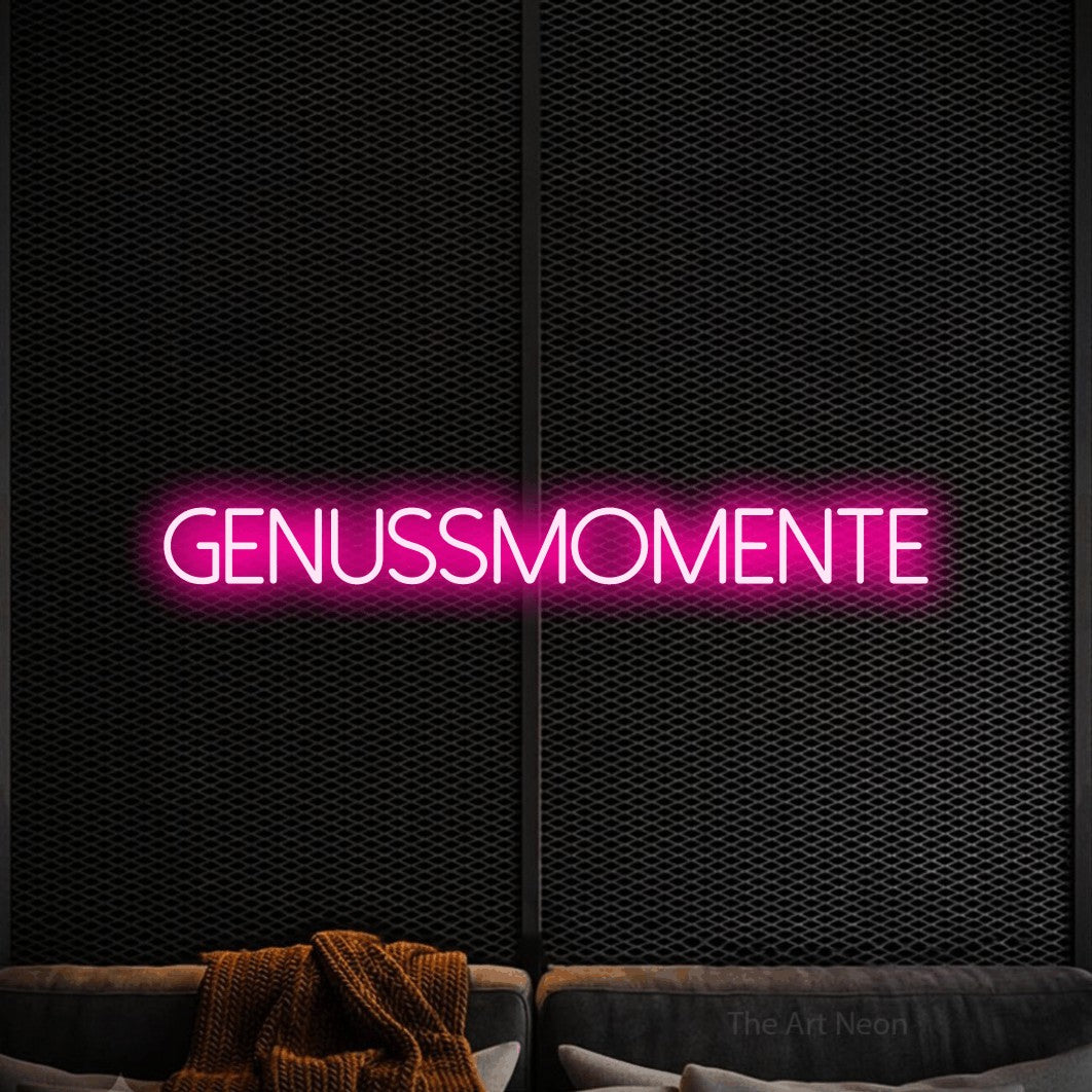 LED neon sign reading “Genussmomente”, arranged in a single line.