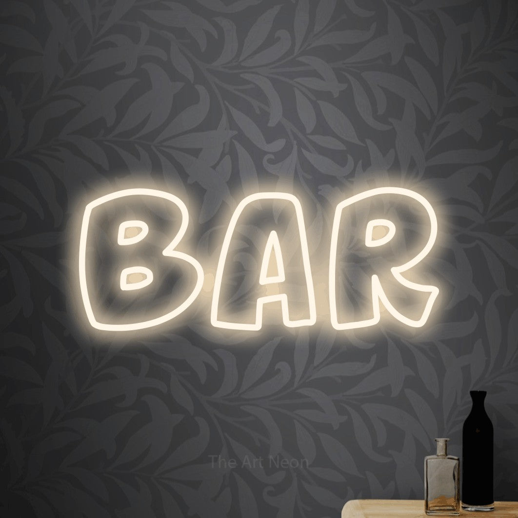 LED neon sign reading “Bar”, arranged in a single line.