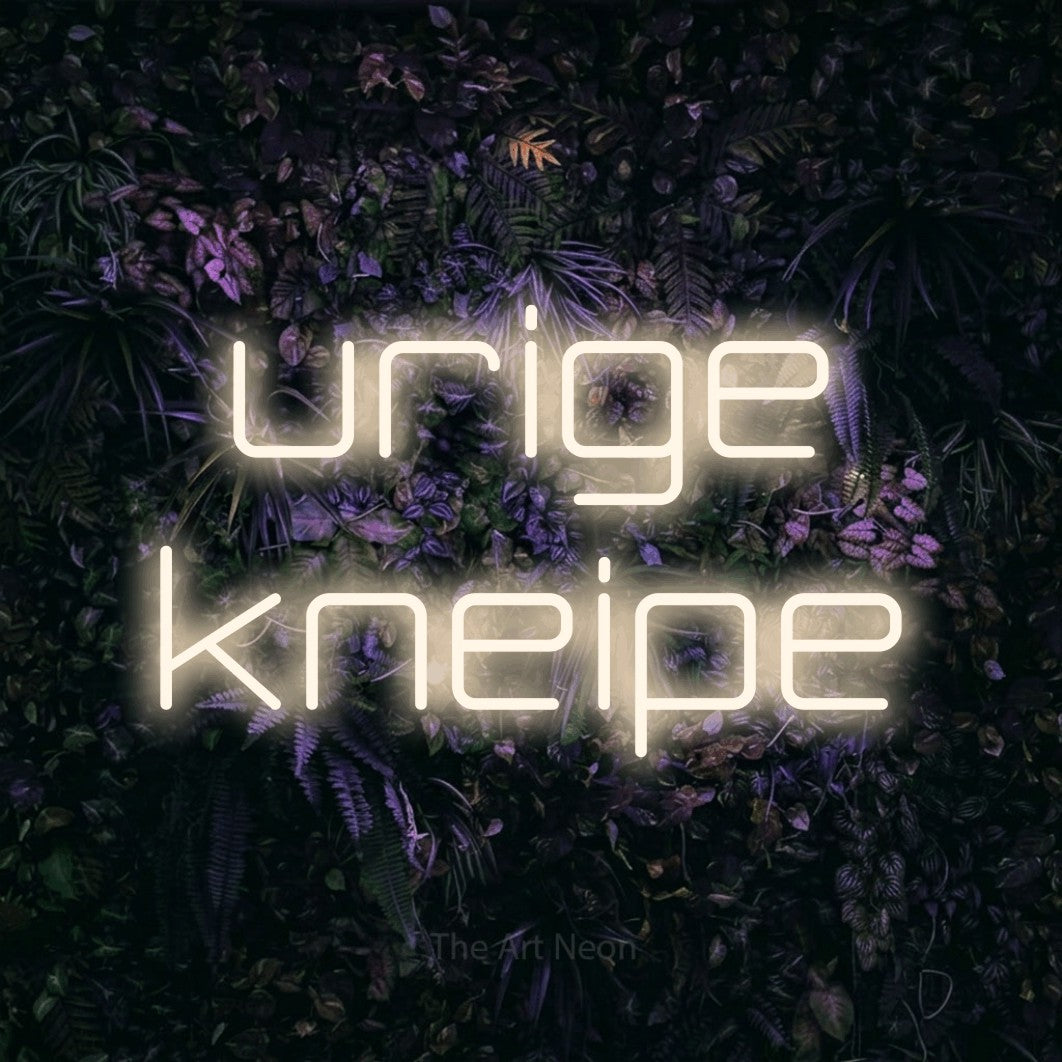 LED neon sign reading “urige kneipe”, arranged in 2 lines.