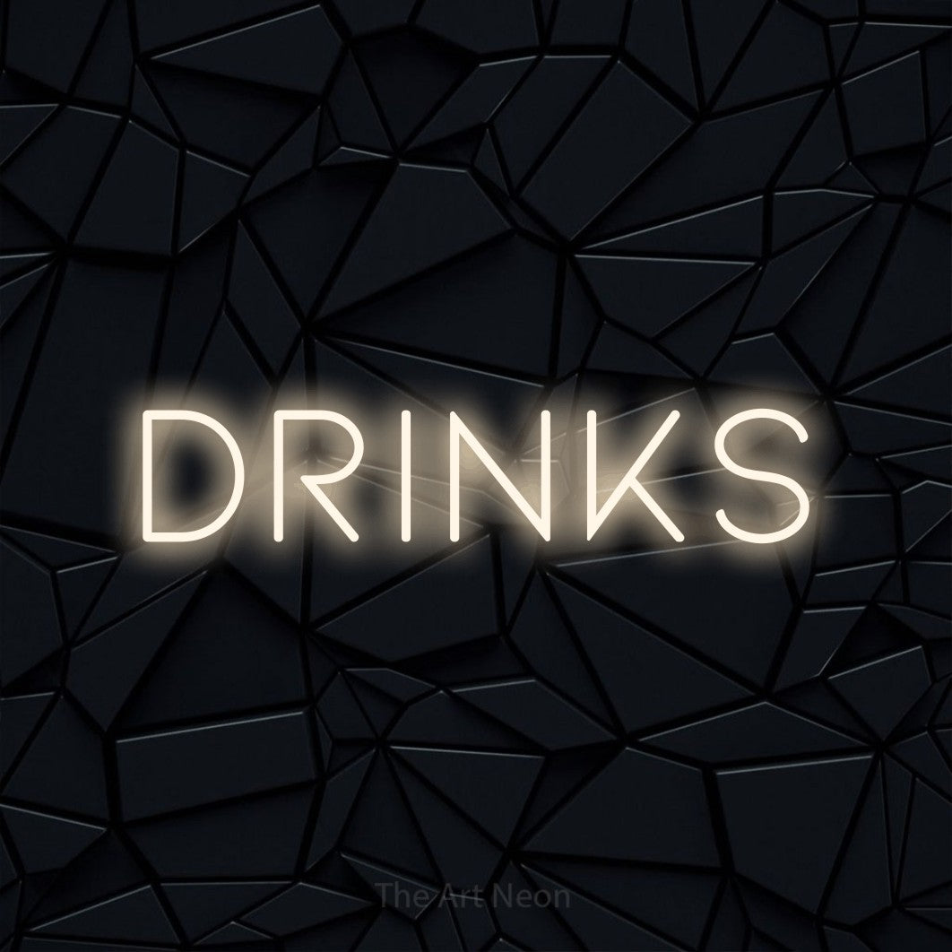 LED neon sign reading “Drinks”, arranged in a single line.
