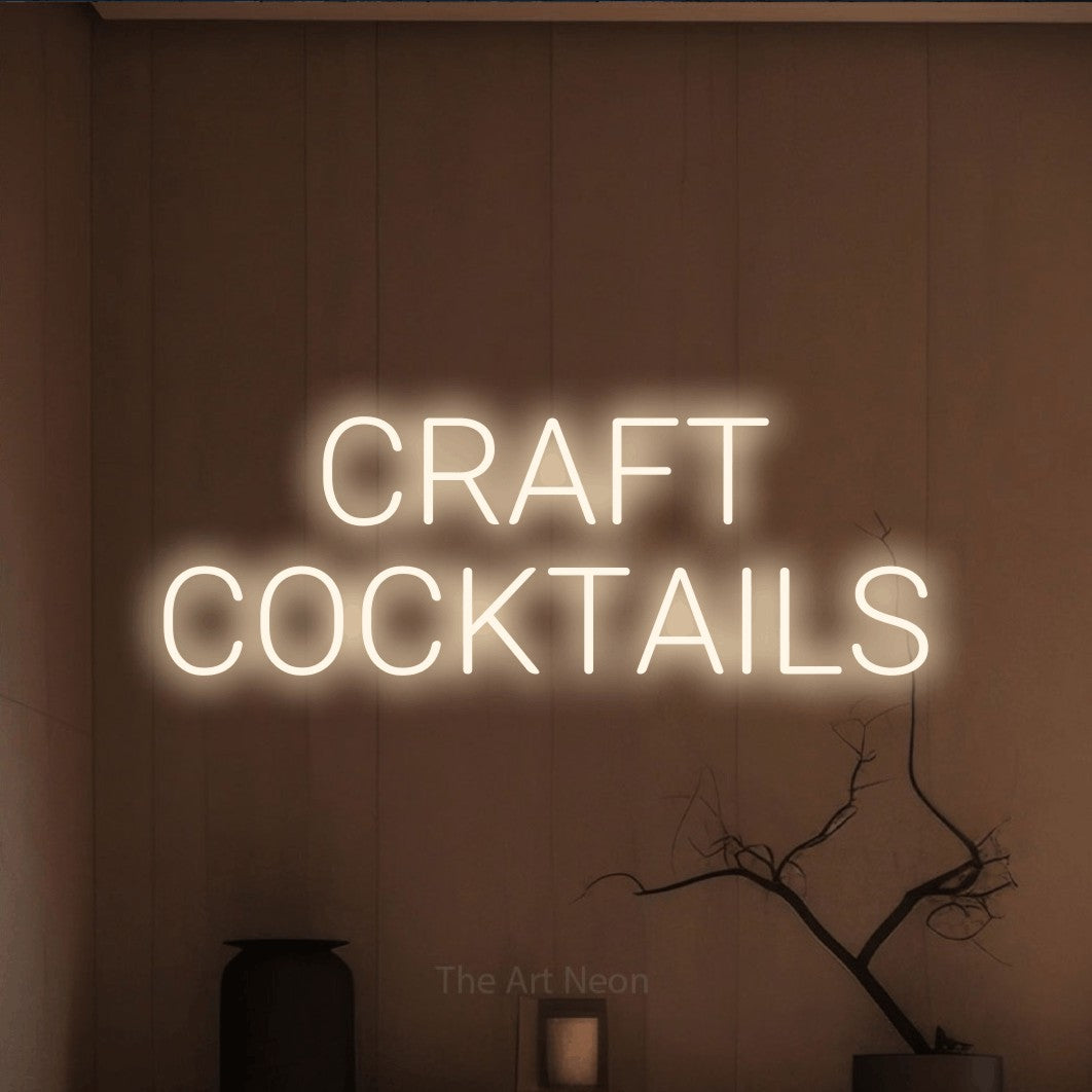 LED neon sign reading “CRAFT COCKTAILS”, arranged in 2 lines.