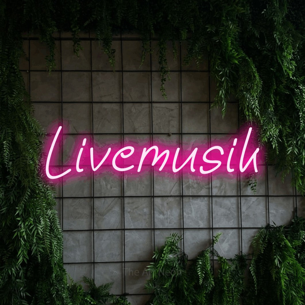 LED neon sign reading “Livemusik”, arranged in a single line.