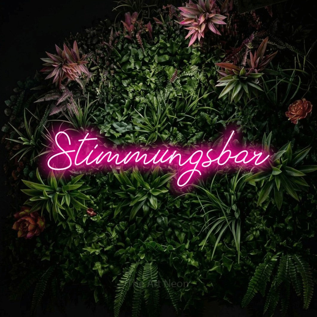 LED neon sign reading “Stimmungsbar”, arranged in a single line.