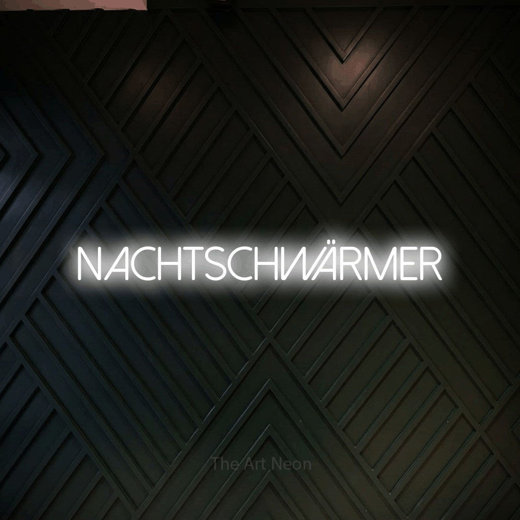 LED neon sign reading “Nachtschwärmer”, arranged in a single line.