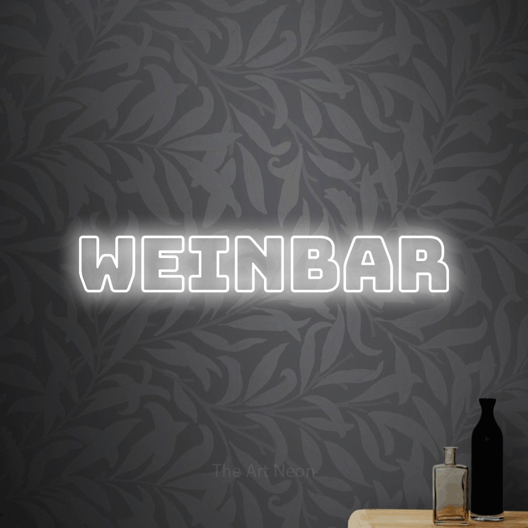 LED neon sign reading “Weinbar”, arranged in a single line.