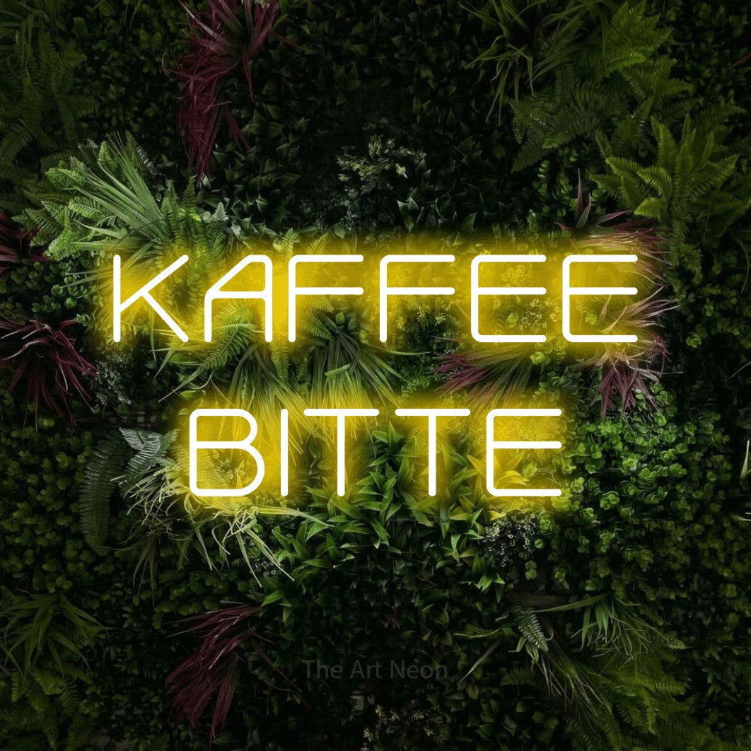 LED neon sign reading “KAFFEE BITTE”, arranged in 2 lines.
