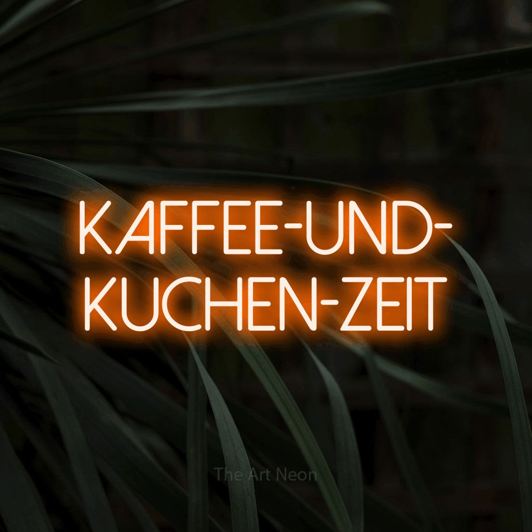LED neon sign reading “Kaffee-und- Kuchen-Zeit”, arranged in 2 lines.