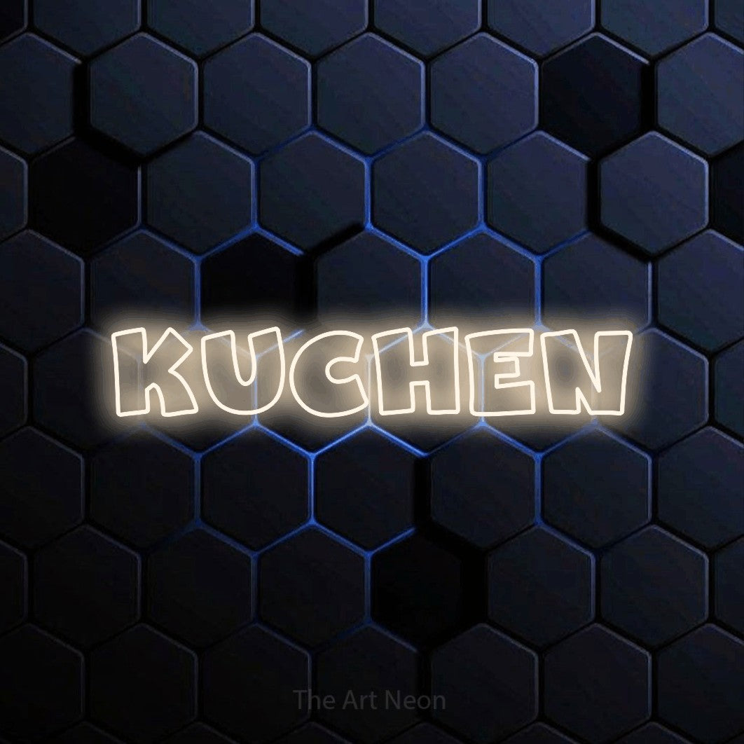 LED neon sign reading “Kuchen”, arranged in a single line.