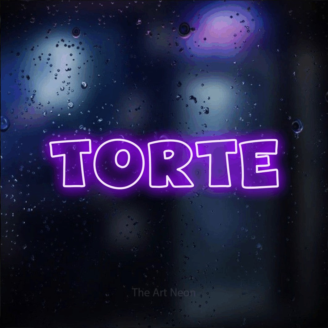 LED neon sign reading “Torte”, arranged in a single line.