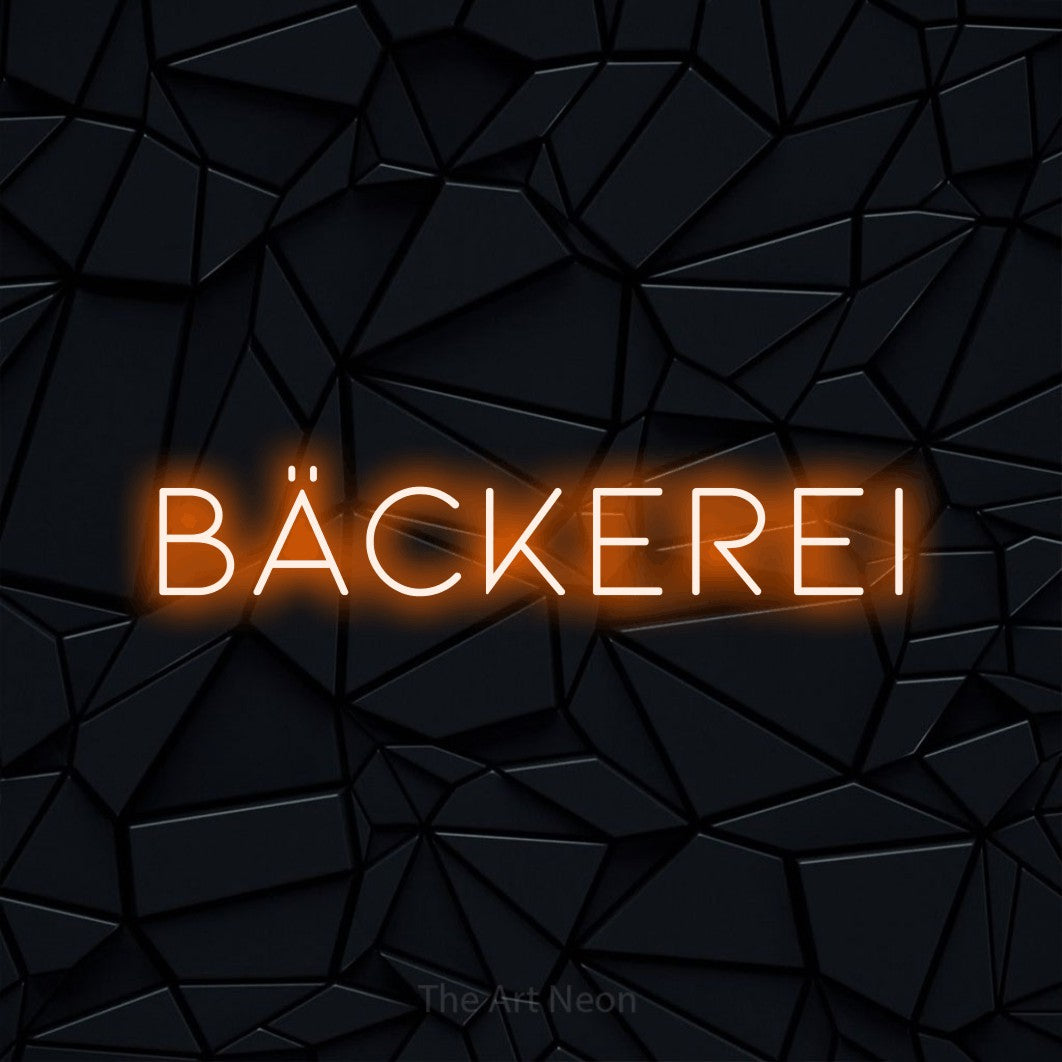 LED neon sign reading “BÄCKEREI”, arranged in a single line.