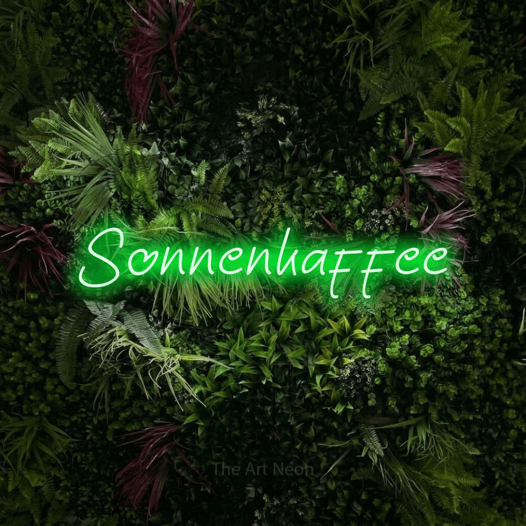 LED neon sign reading “Sonnenkaffee”, arranged in a single line.