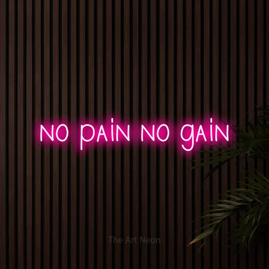 LED neon sign reading “no pain no gain”, arranged in a single line.