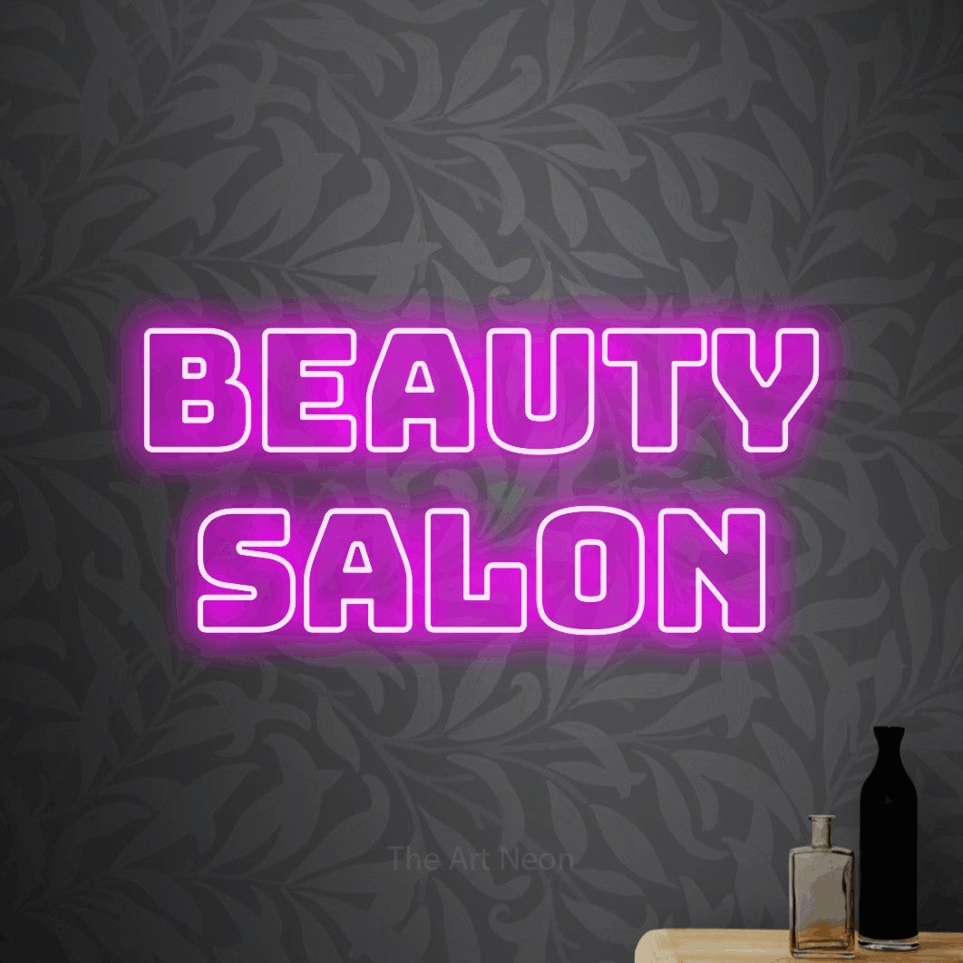 LED neon sign reading “BEAUTY salon”, arranged in 2 lines.