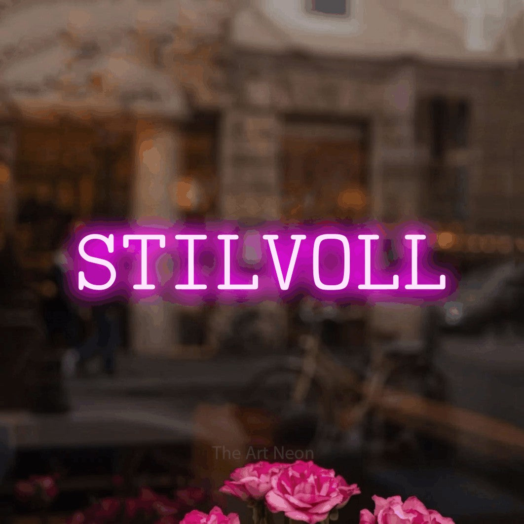 LED neon sign reading “STILVOLL”, arranged in a single line.