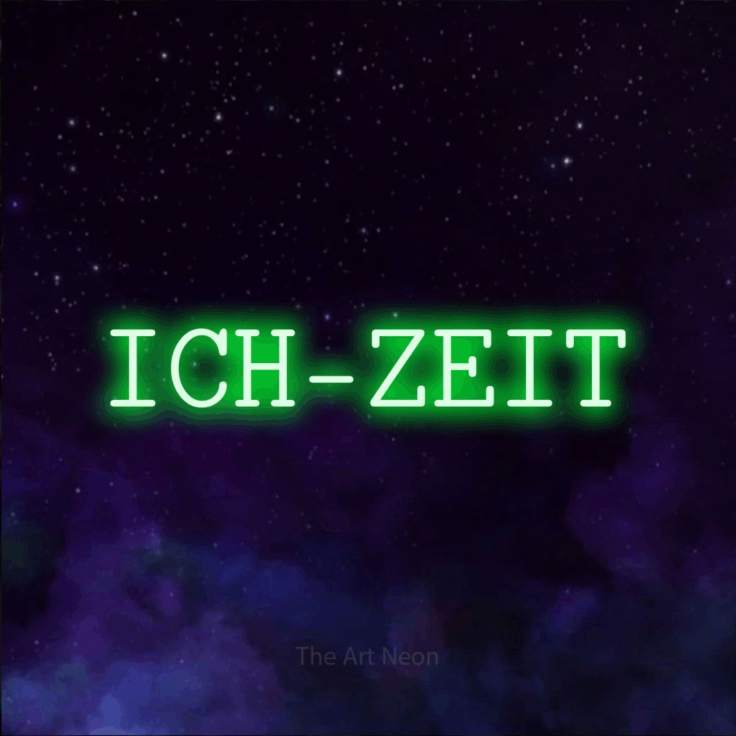 LED neon sign reading “ICH-ZEIT”, arranged in a single line.
