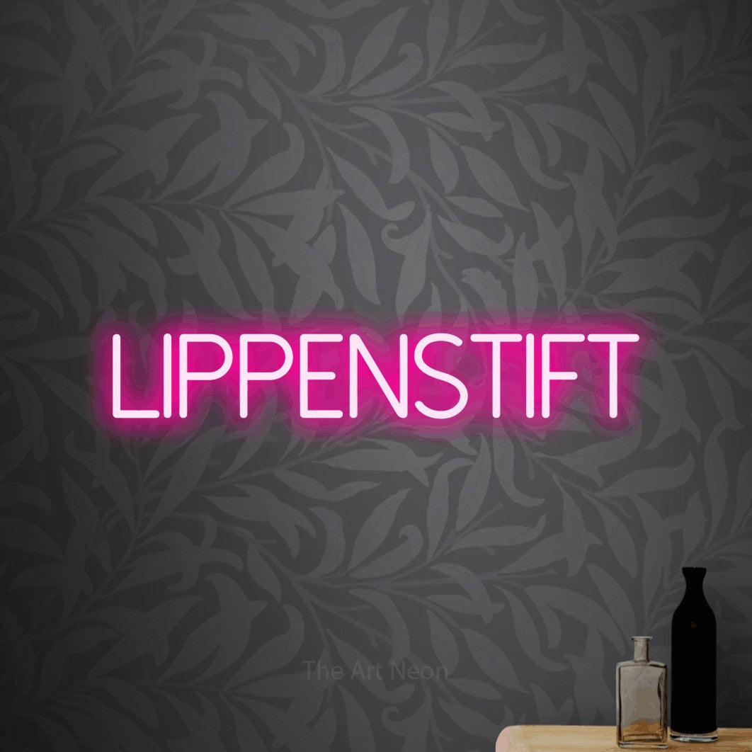 LED neon sign reading “LIPPENSTIFT”, arranged in a single line.