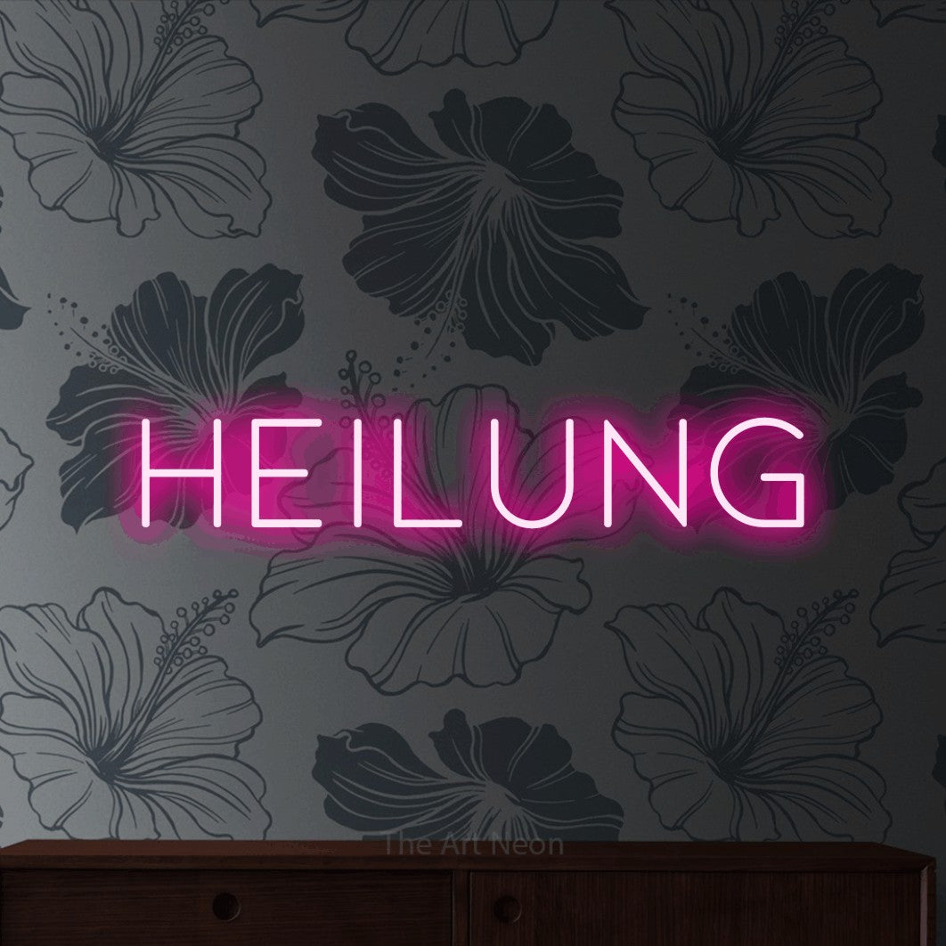 LED neon sign reading “heilung”, arranged in a single line.