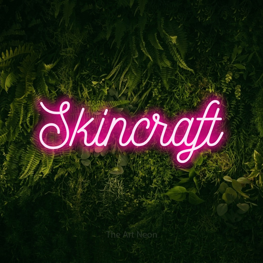 LED neon sign reading “Skincraft”, arranged in a single line.