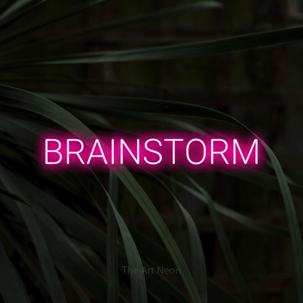 LED neon sign reading “BRAINSTORM”, arranged in a single line.