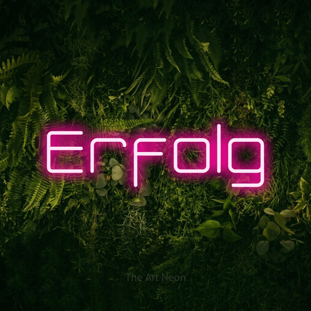 LED neon sign reading “Erfolg”, arranged in a single line.