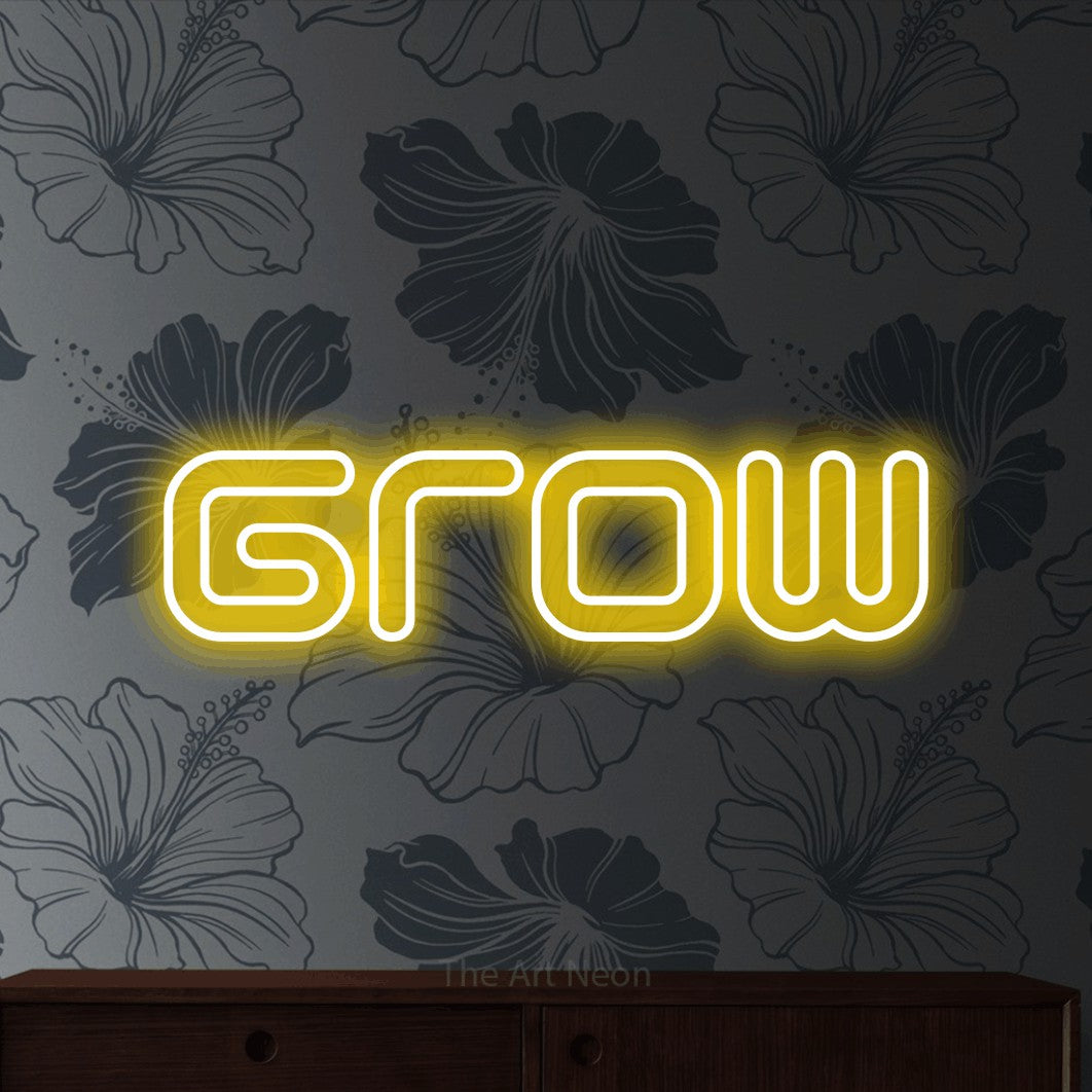 LED neon sign reading “Grow”, arranged in a single line.