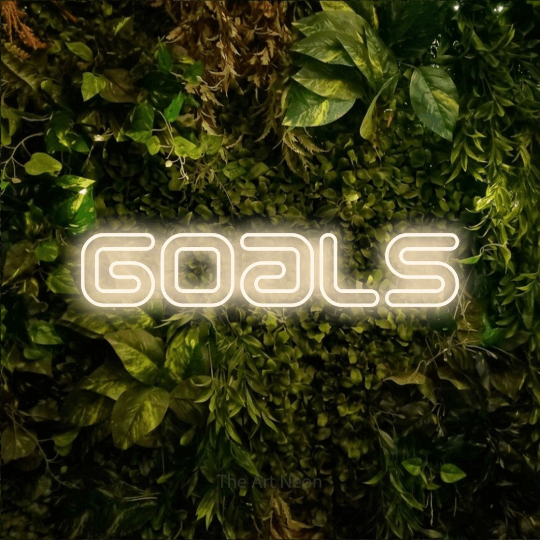 LED neon sign reading “Goals”, arranged in a single line.