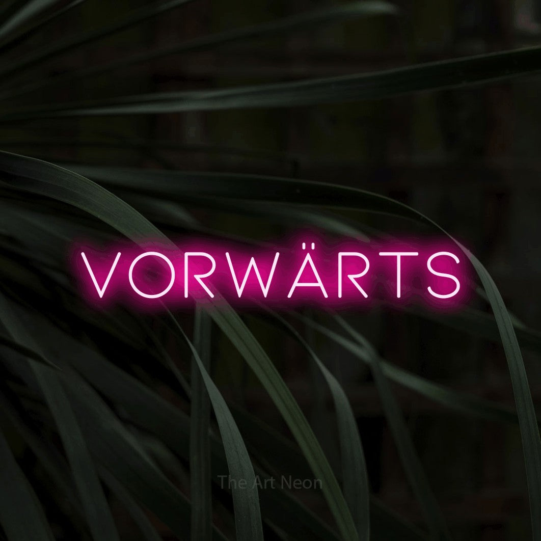 LED neon sign reading “Vorwärts”, arranged in a single line.