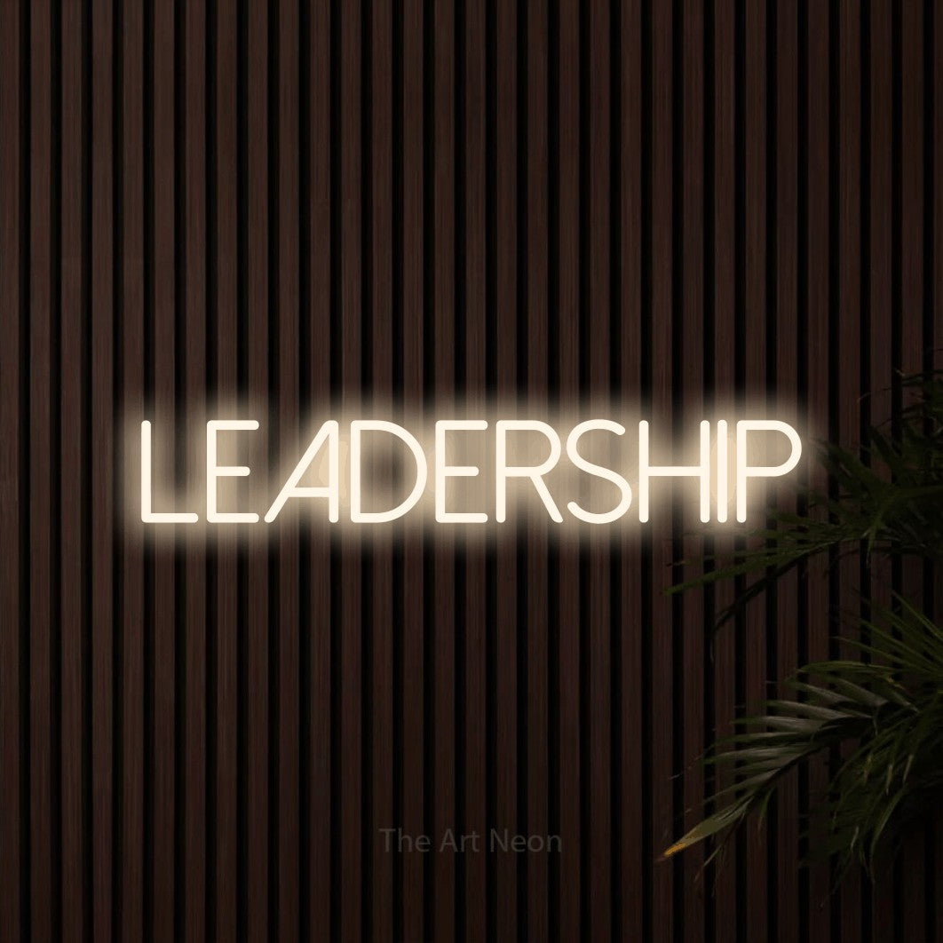 LED neon sign reading “LEADERSHIP”, arranged in a single line.