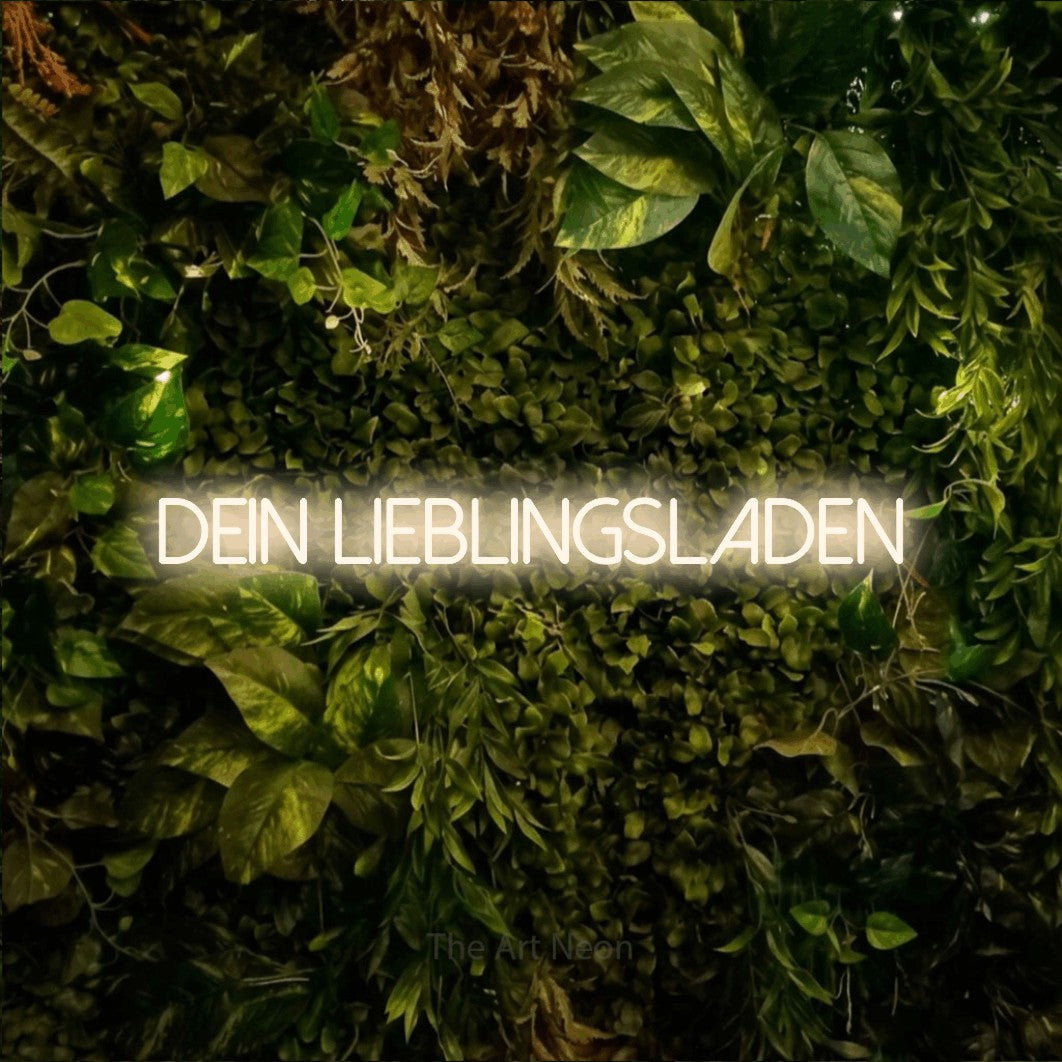LED neon sign reading “dein lieblingsladen”, arranged in a single line.