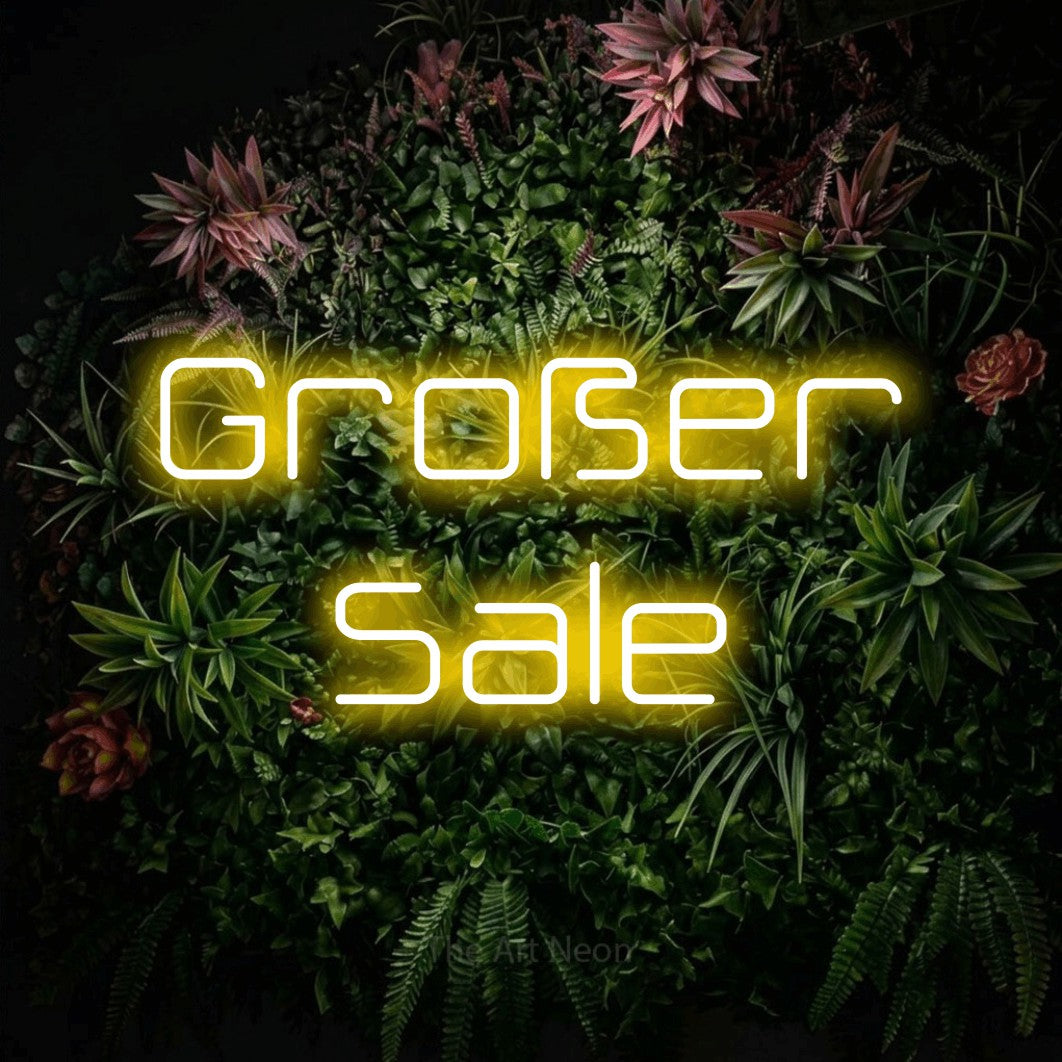 LED neon sign reading “Großer Sale”, arranged in 2 lines.
