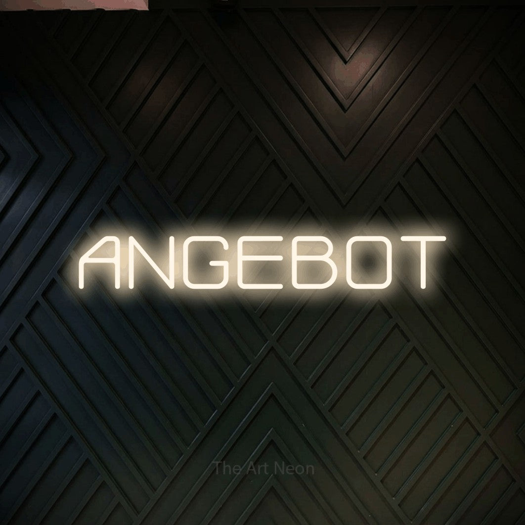 LED neon sign reading “ANGEBOT”, arranged in a single line.