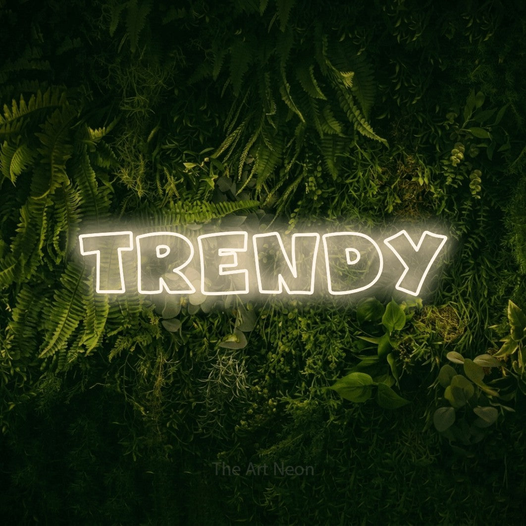 LED neon sign reading “TRENDY”, arranged in a single line.
