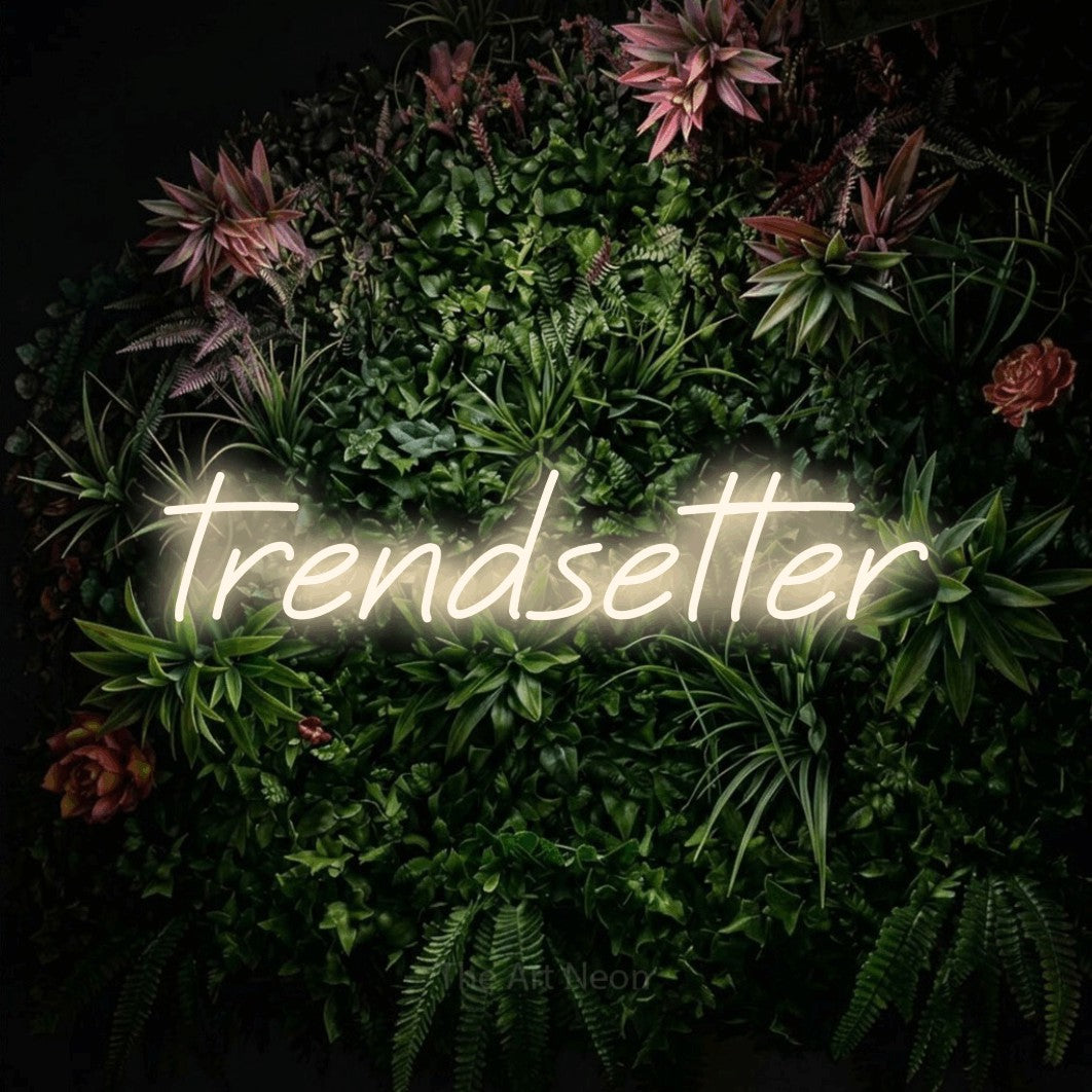 LED neon sign reading “trendsetter”, arranged in a single line.