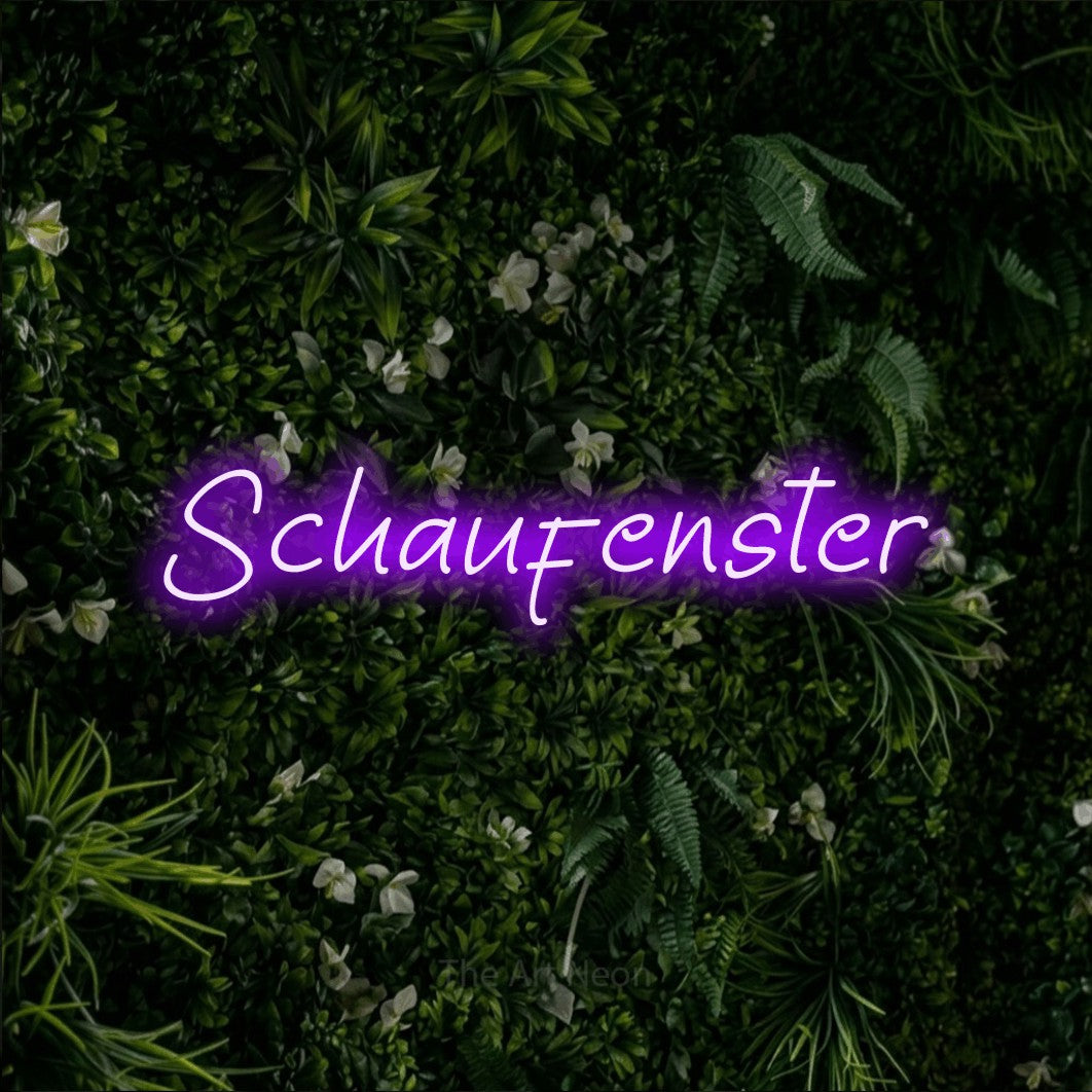 LED neon sign reading “Schaufenster”, arranged in a single line.
