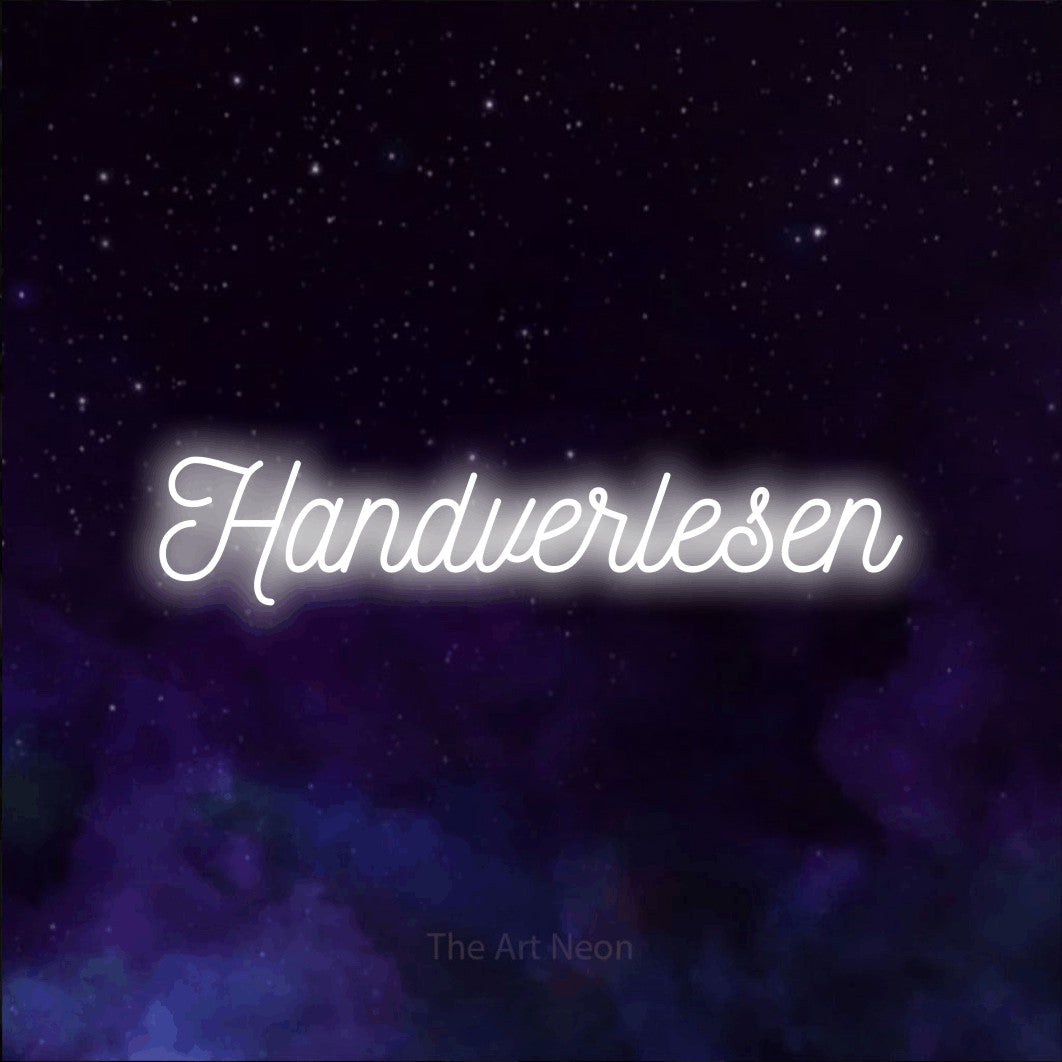 LED neon sign reading “Handverlesen”, arranged in a single line.