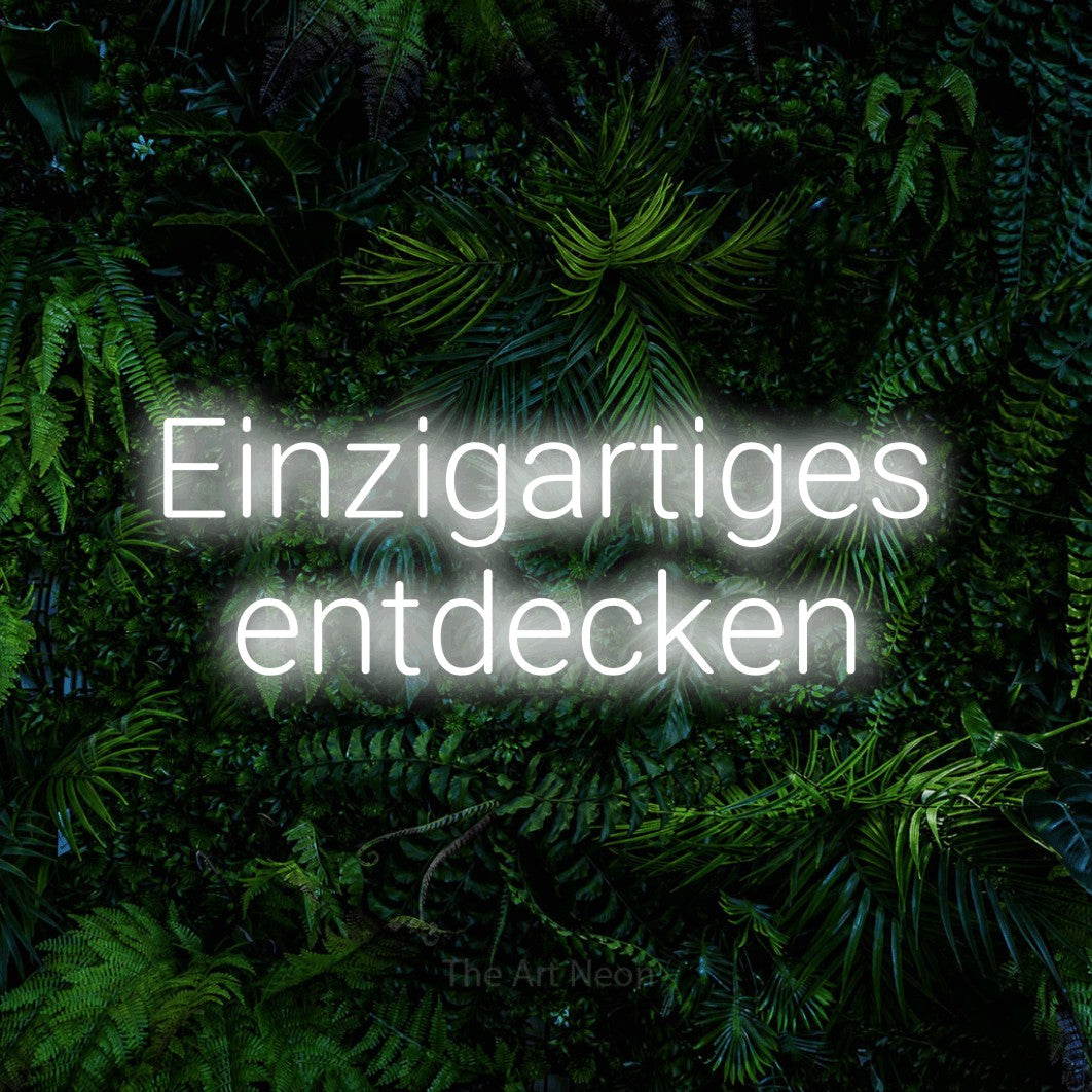 LED neon sign reading “Einzigartiges entdecken”, arranged in 2 lines.