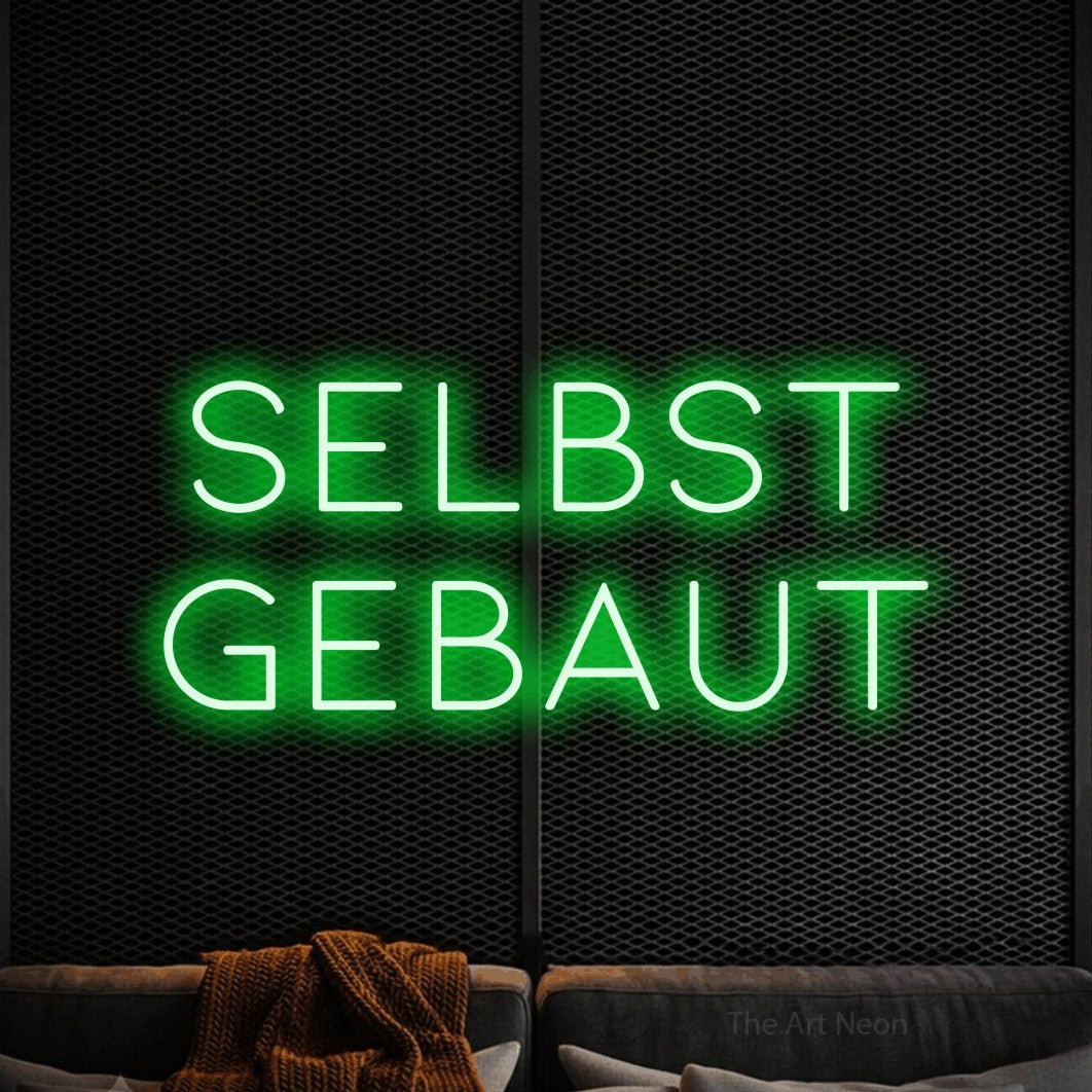 LED neon sign reading “SELBST GEBAUT”, arranged in 2 lines.