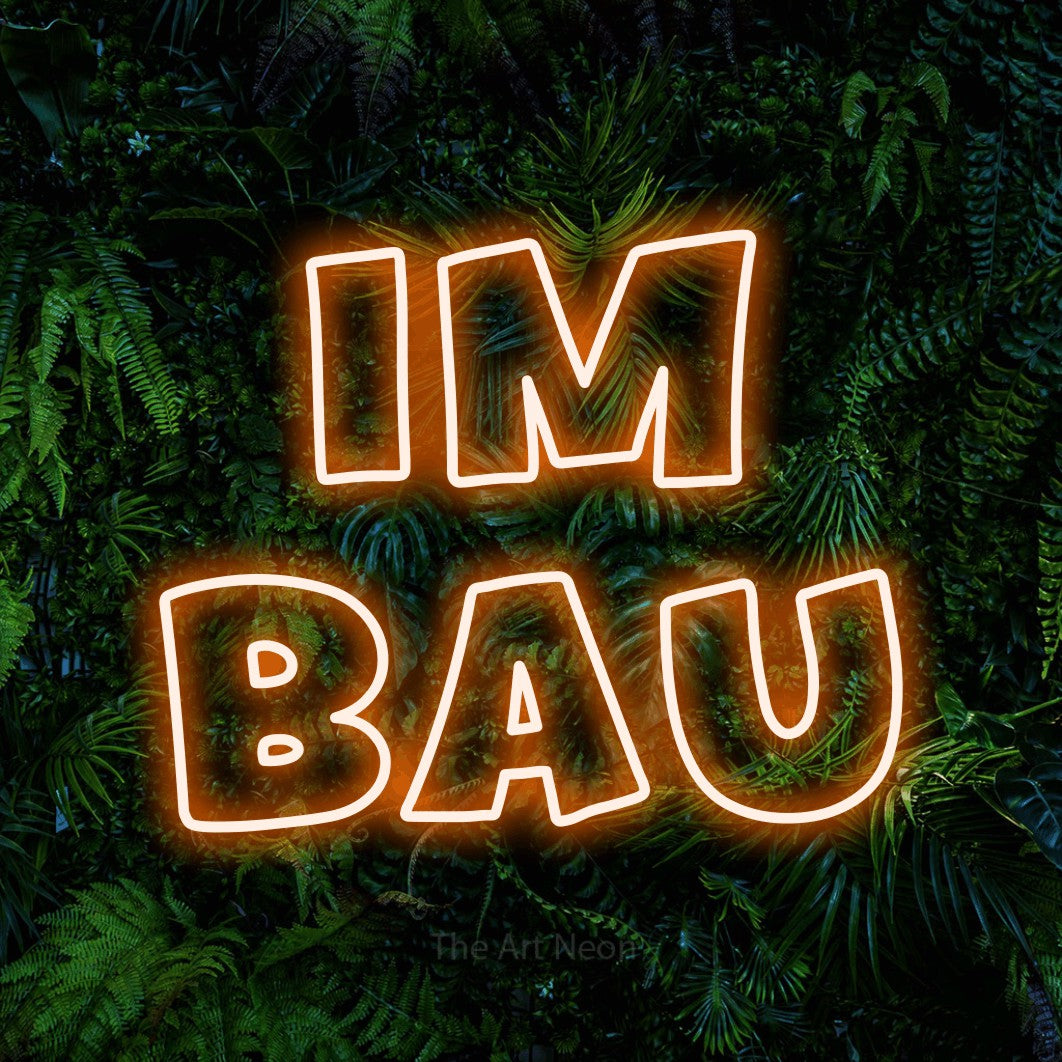 LED neon sign reading “Im Bau”, arranged in 2 lines.