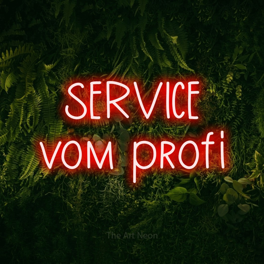 LED neon sign reading “SERVICE vom profi”, arranged in 2 lines.