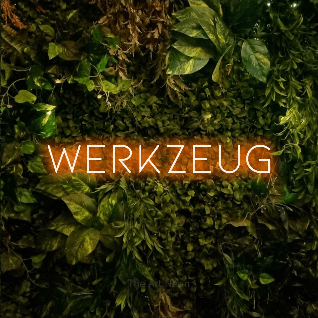 LED neon sign reading “WERKZEUG”, arranged in a single line.