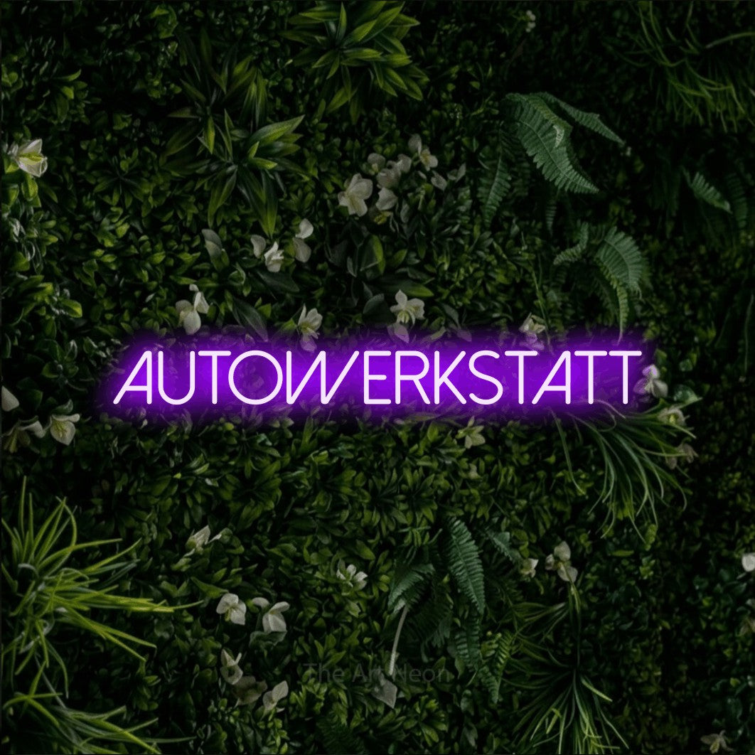 LED neon sign reading “Autowerkstatt”, arranged in a single line.