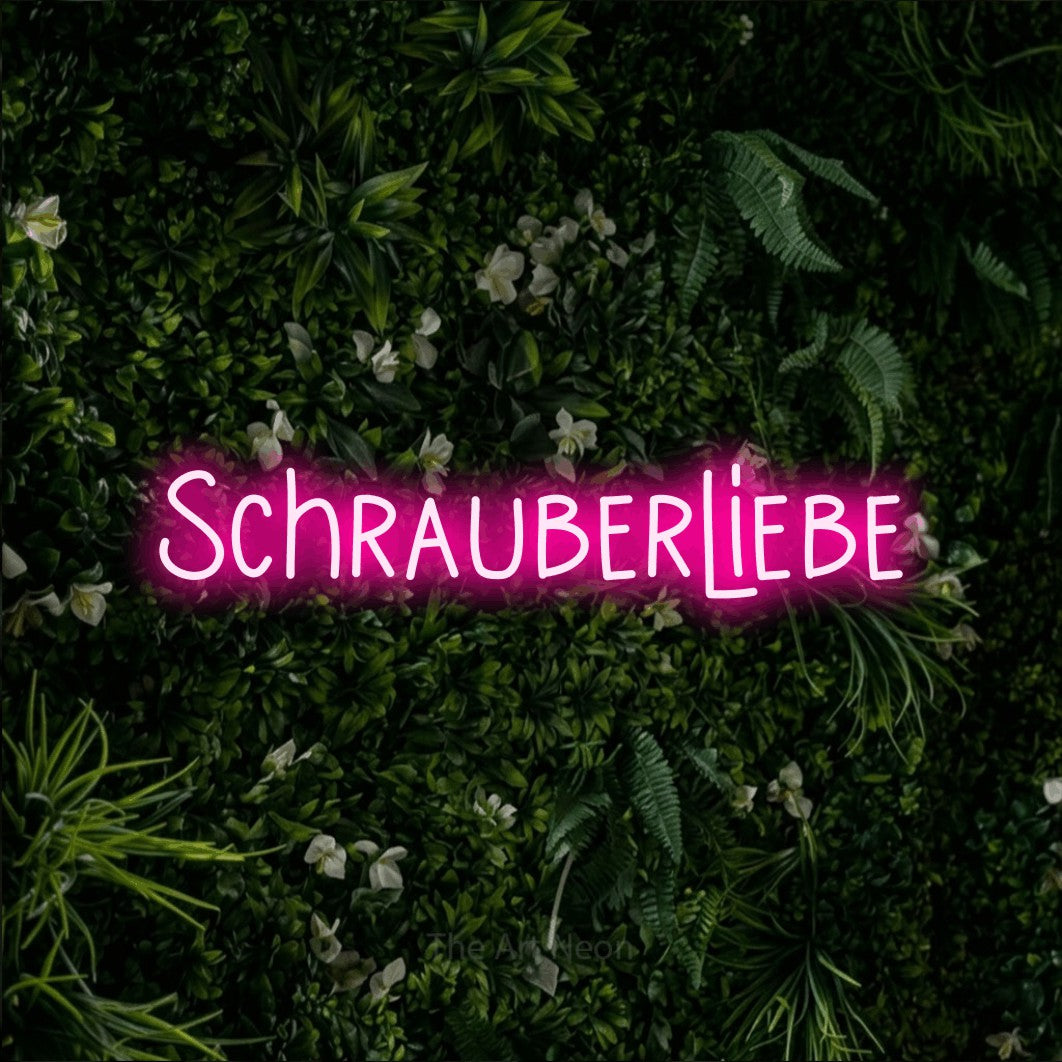 LED neon sign reading “Schrauberliebe”, arranged in a single line.