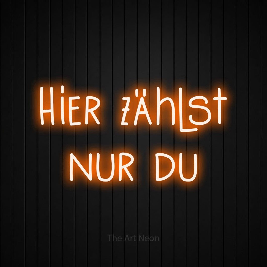 LED neon sign reading “Hier zählst nur du”, arranged in 2 lines.