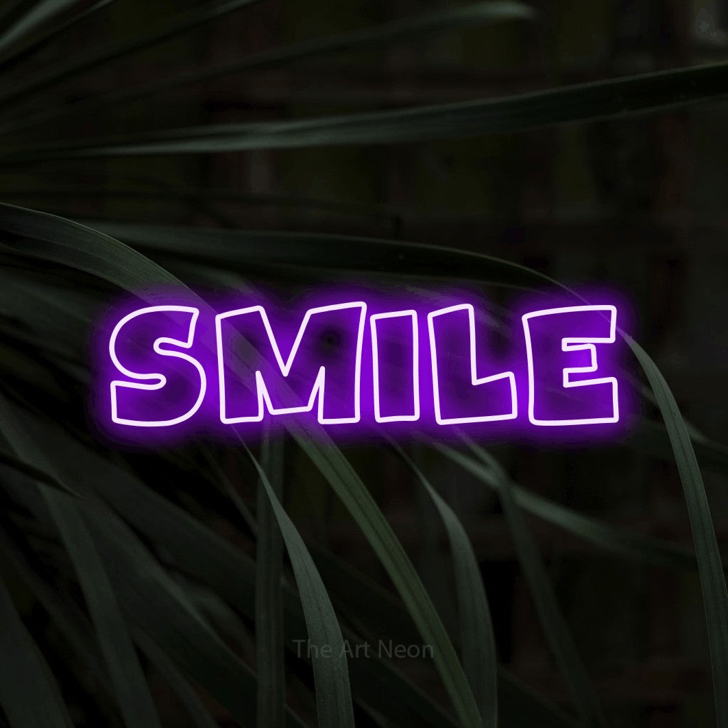 LED neon sign reading “smile”, arranged in a single line.