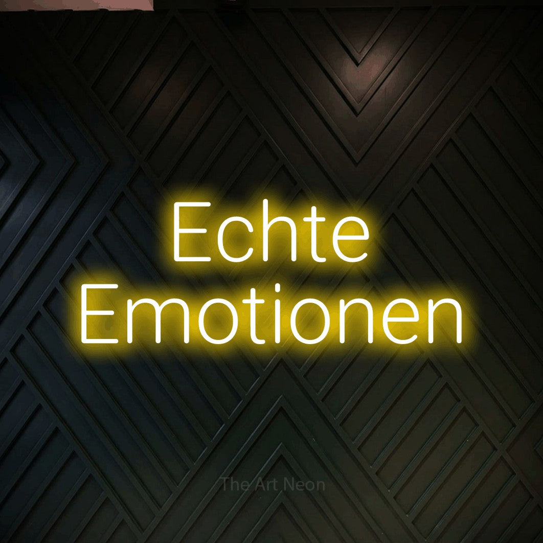 LED neon sign reading “Echte Emotionen”, arranged in 2 lines.