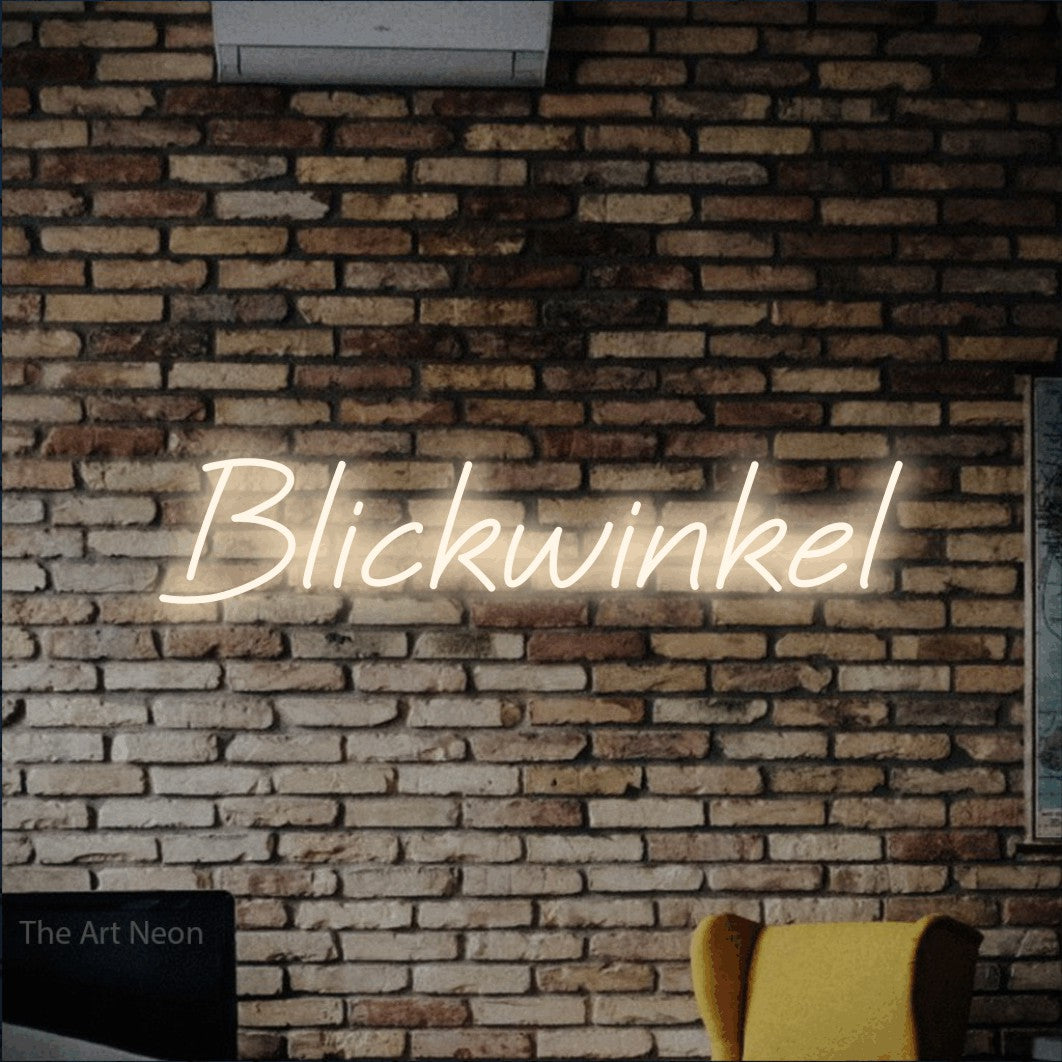LED neon sign reading “Blickwinkel”, arranged in a single line.