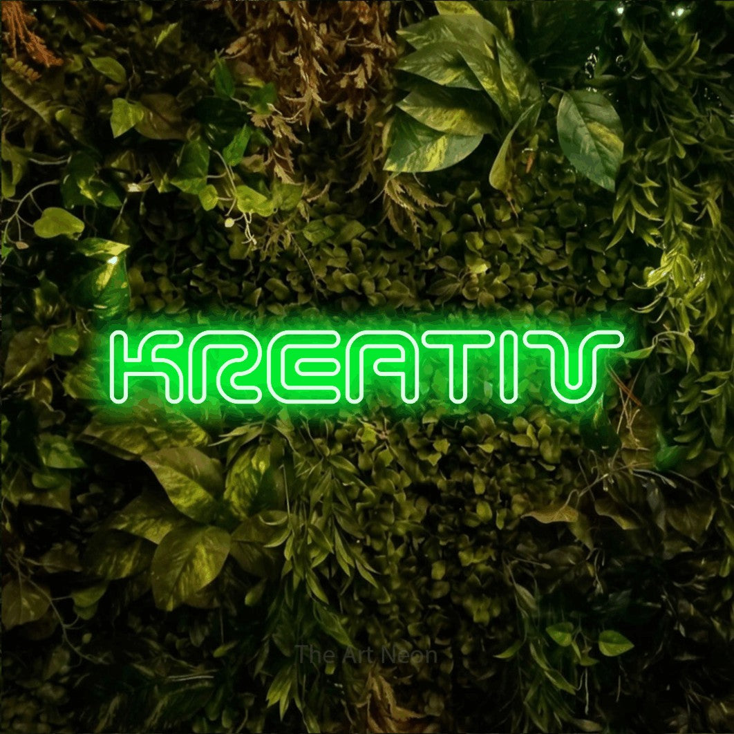 LED neon sign reading “KREATIV”, arranged in a single line.