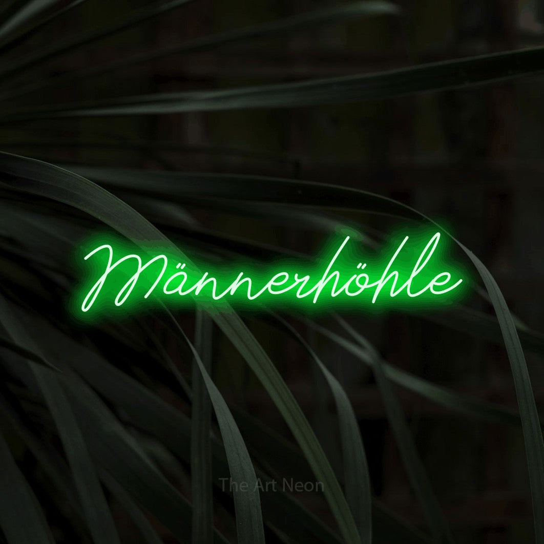 LED neon sign reading “Männerhöhle”, arranged in a single line.